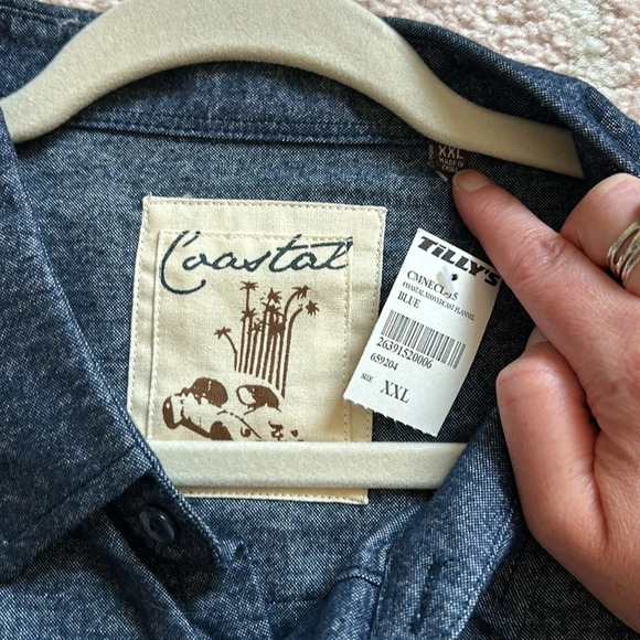 NWT Coastal Marled Navy Cotton Flannel Button Down Shirt Size XXL - Picture 3 of 10